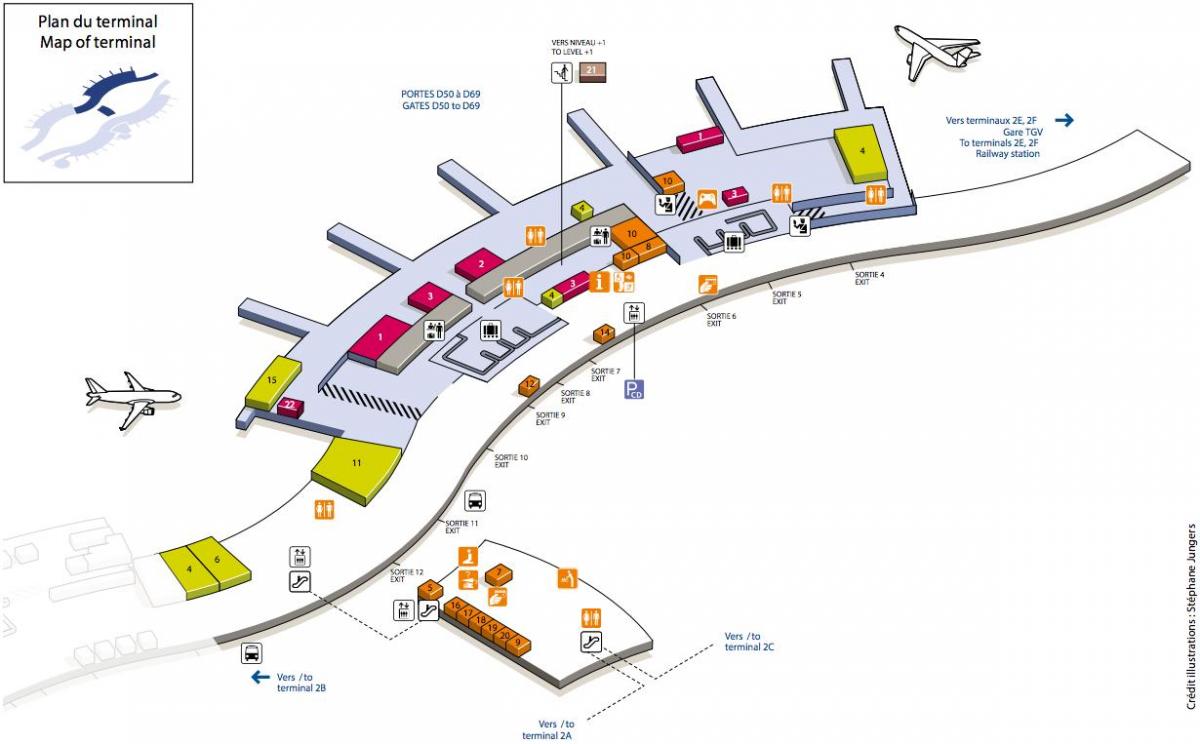 Map of CDG airport terminal 2D