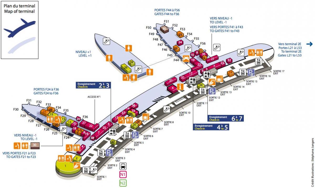 Map of CDG airport terminal 2F
