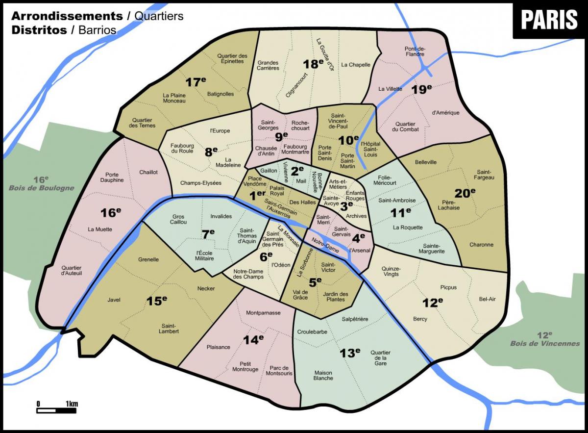 Map of Paris neighborhoods