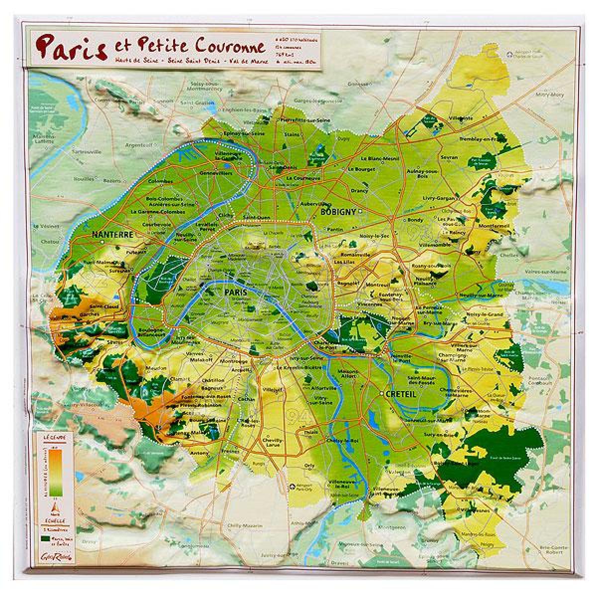 Map of relief of Paris