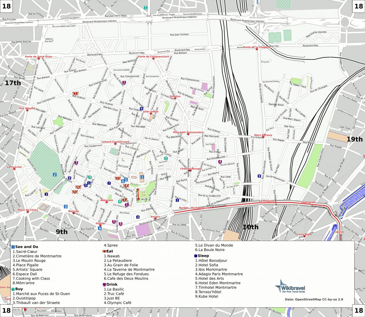 Map of 18th arrondissement of Paris