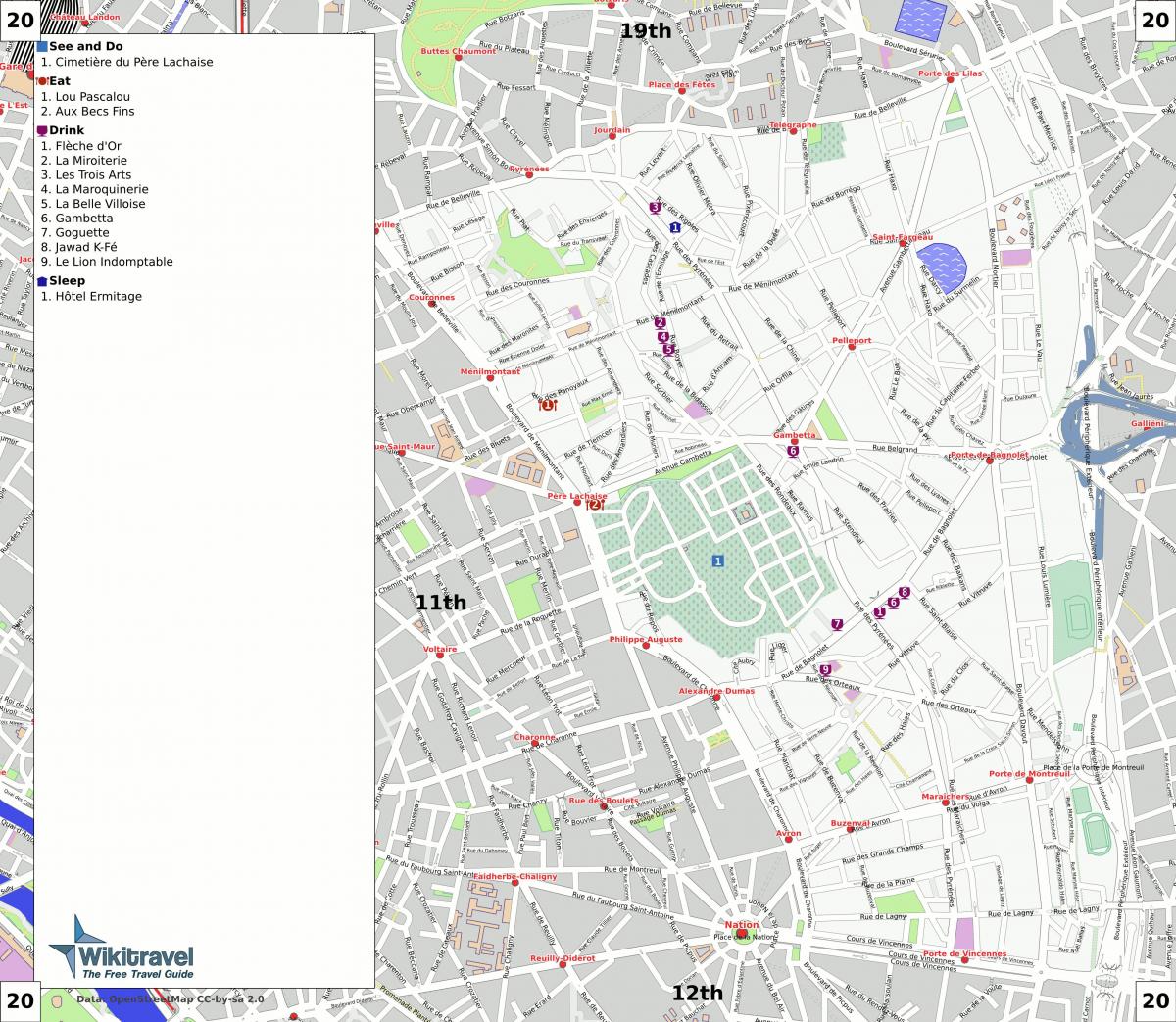 Map of 20th arrondissement of Paris