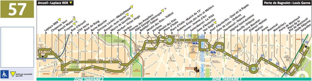 Map of bus Paris line 57