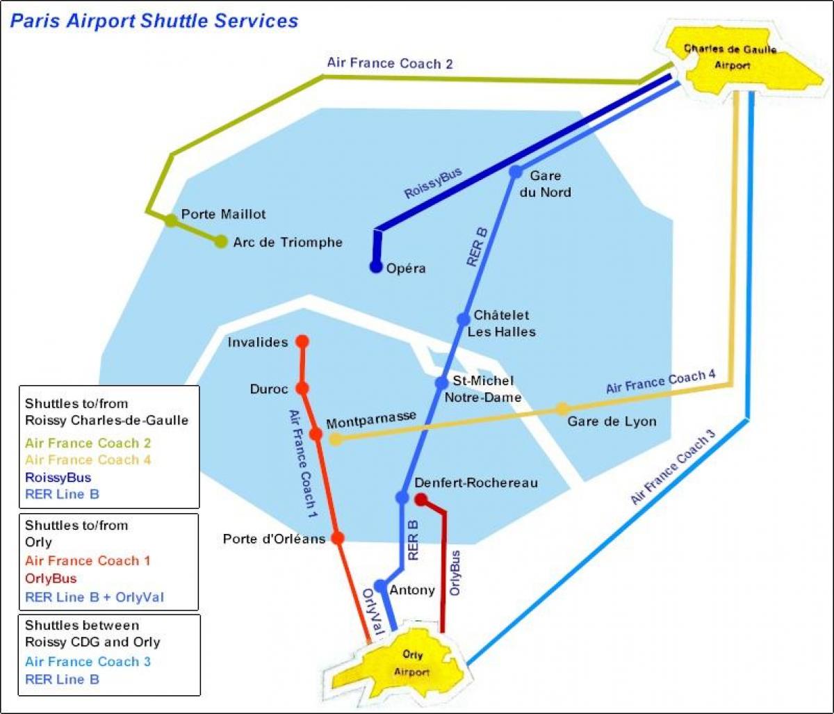 Map of Paris airport shuttle