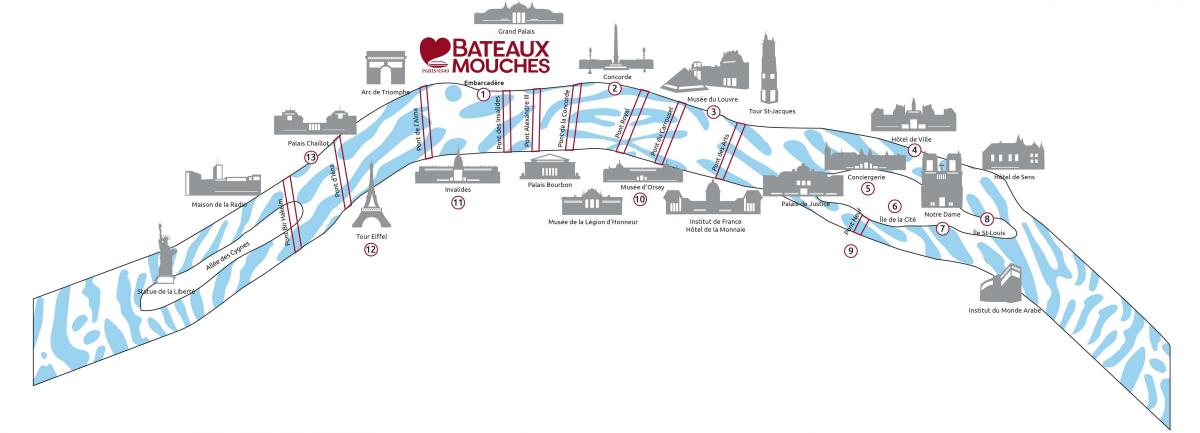 Map of Paris fly boats