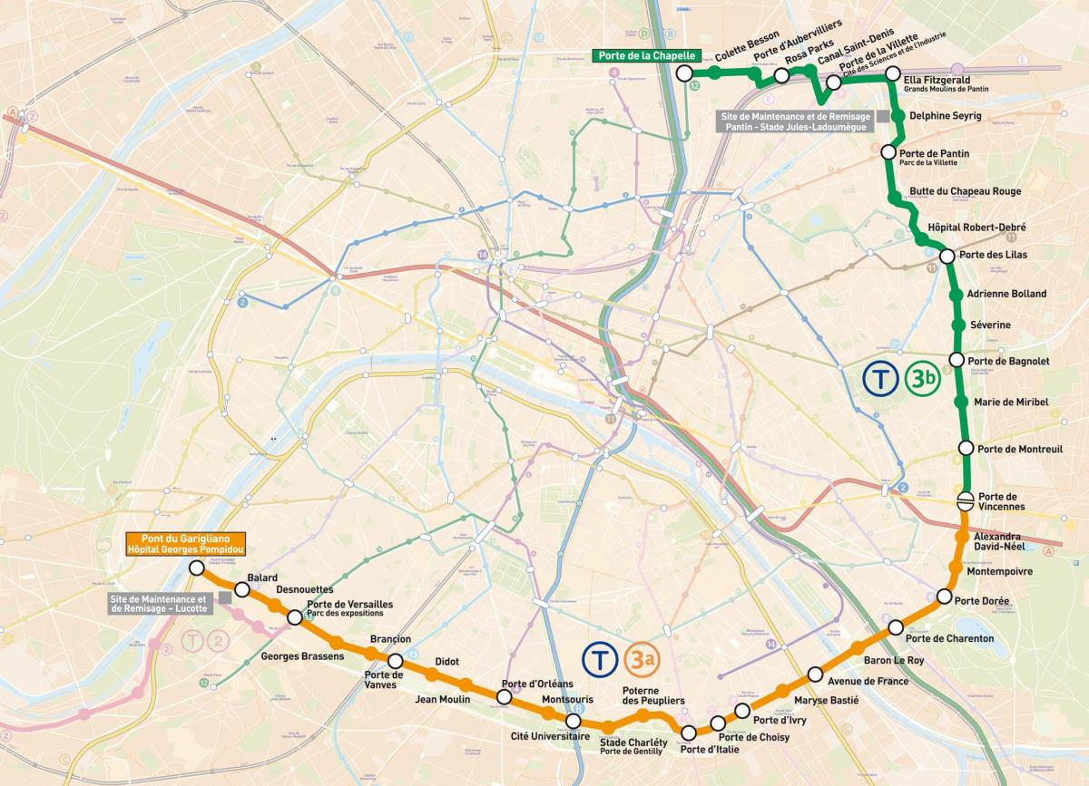 Map of Paris Tramways