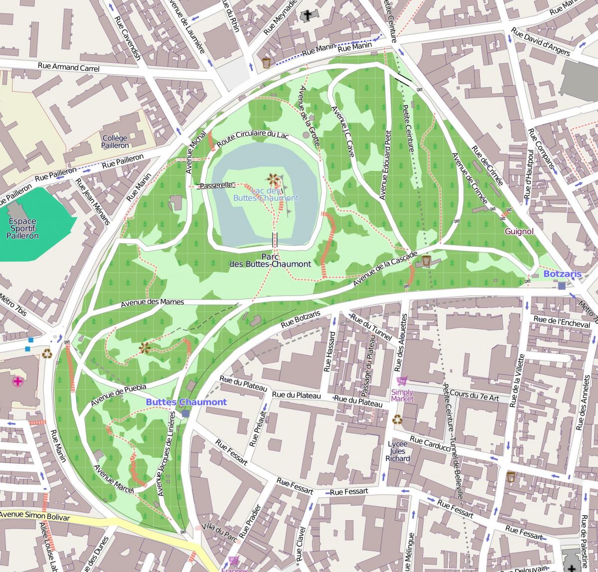 Map of The Parc des Buttes-Chaumont